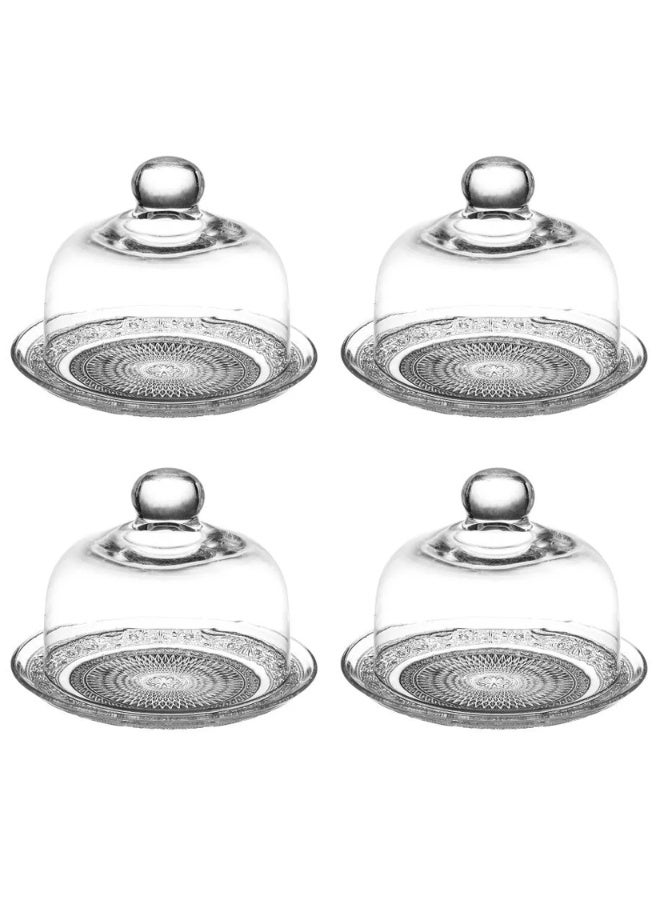 🧁 Ribbed Glass Serving Plates with Lid | For Cupcakes, Desserts & Dates – Set of 4 | 15 cm ✨ - Image 2